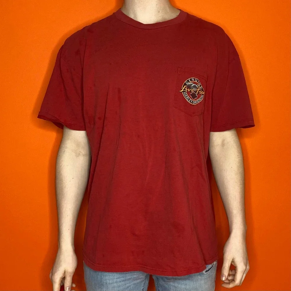 Red Harley Davidson Biker Tee Southaven Mississippi Short Sleeve Shirt